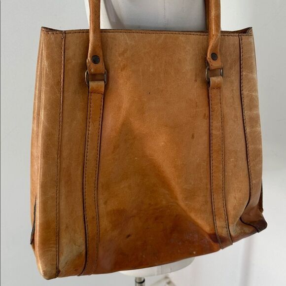 Vintage Distressed 70s Genuine Leather Shoulder Bag Tote - Picture 6 of 7